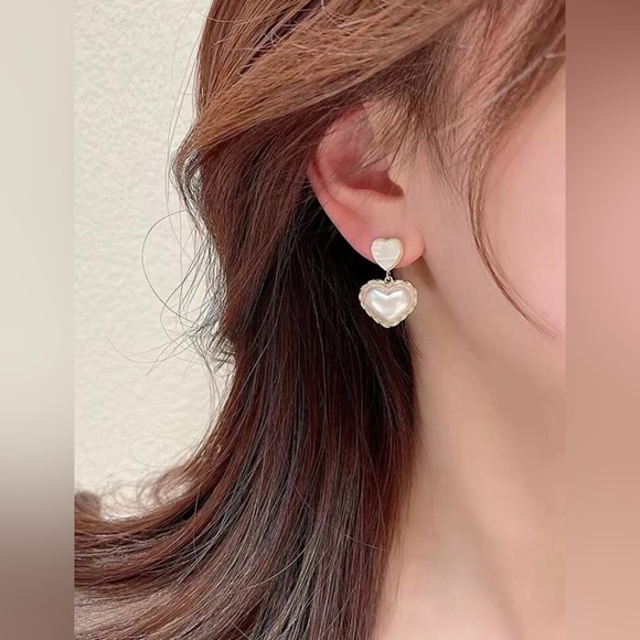 New imitated pearl cute heart drop earrings - Picture 3 of 4